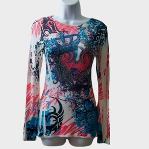 Vnt Davida y2k 2000s Pink and Purple Ombre Rhinestone Blinge Longsleeve Shirt